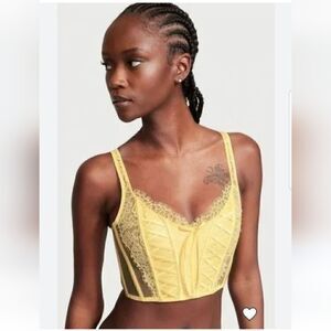 NWT Victoria’s Secret Dream Angels lemon yellow unlined lace-up corset top XL N